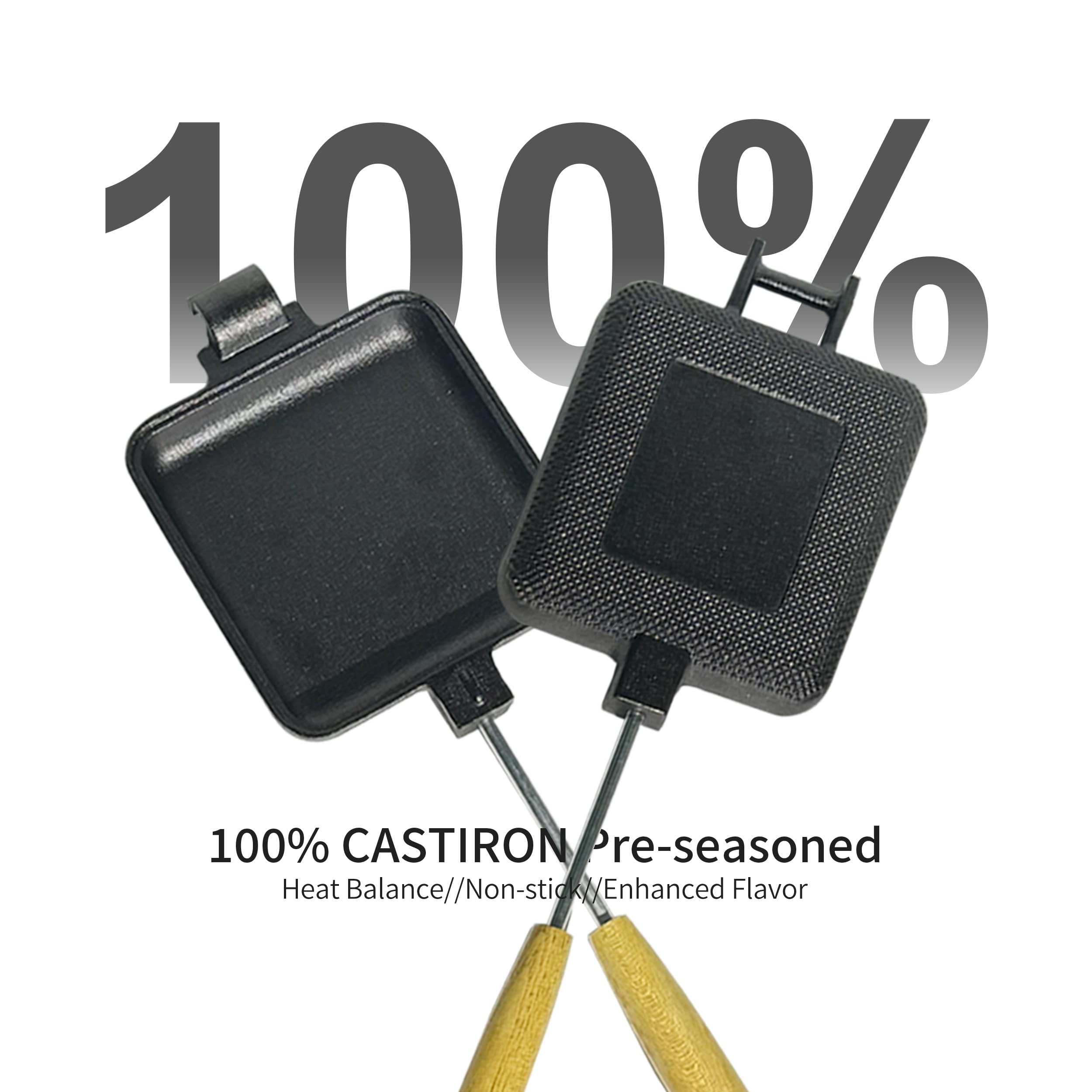 CretFine MiniSnack Cast Iron Pie Maker Sandwich Press for Camping and Stovetop, Double Mini Pan for Steak and More with Storage Bag and Recipies, Perfect for Home, Openfire Camp Cooking, Small Cooker