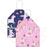 HOTUT 2 Pcs Kids Aprons Unicorn Print Adjustable Halter Neck Pink Blue