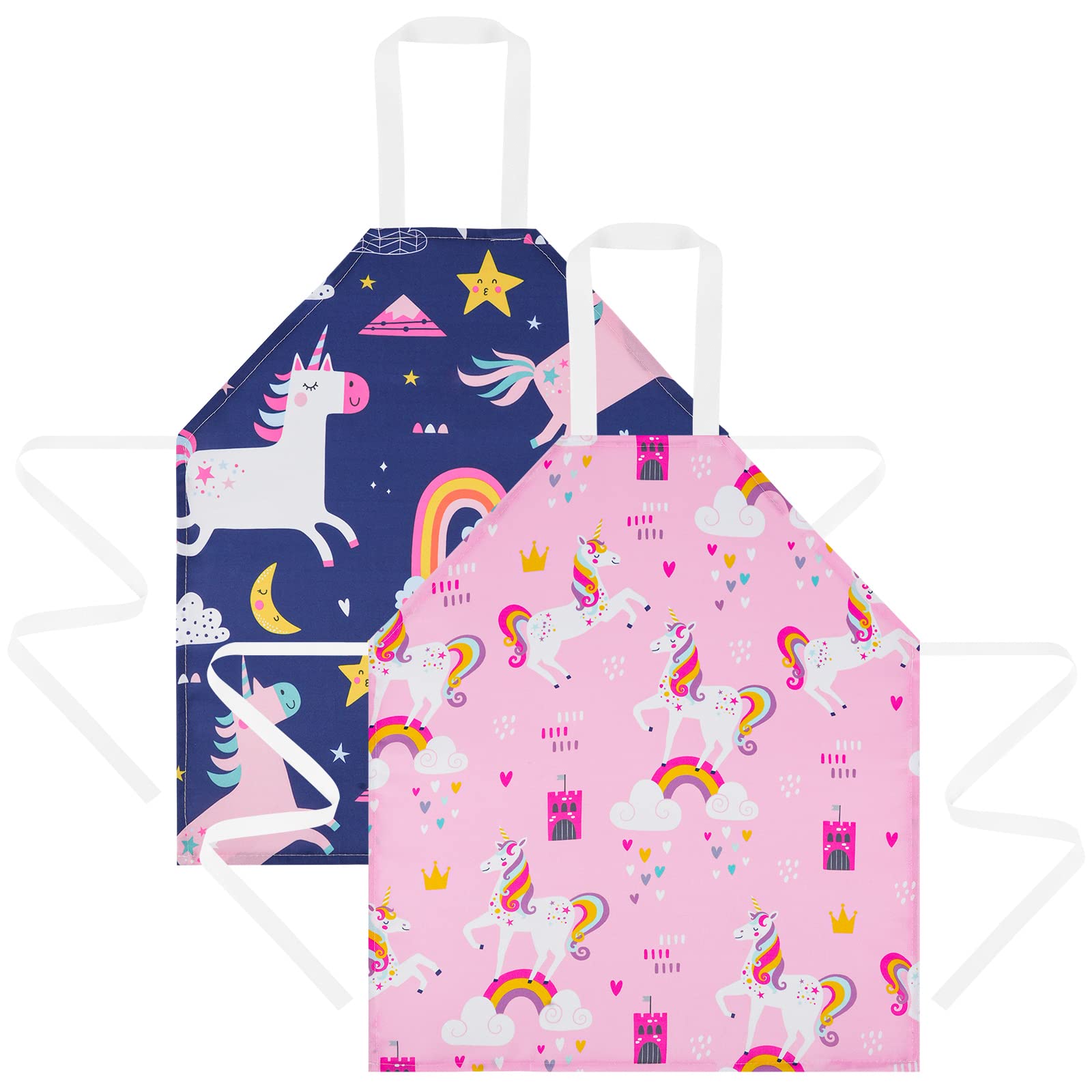HOTUT 2 Pcs Kids Aprons, Cartoon Style Adjustable Child Chef Aprons, Unicorn Print Children's Apron for Kids Toddler Painting Baking Artist (Pink+Blue)