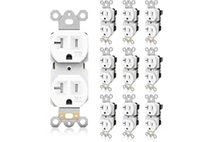 TOPELER Duplex Wall Receptacle Outlets, 20A Tamper-Resistant Electrical Receptacle, 2 Pole 3 Wire, Self-Grounding, Residential Grade Wall Power Socket, White, UL Listed, 10 Pack