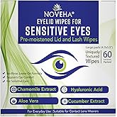 NOVEHA Eyelid Wipes - For Delicate Lashes and Eyelids - With Hyaluronic Acid, Chamomile, and Aloe Vera - Individually Wrapped Pre-moistened Pads (60 Wipes)