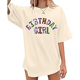 Oversized Sequin Birthday Girl Shirt Womens Happy Birthday Graphic Tees Birthday Gift Top Casual Short Sleeve Tops