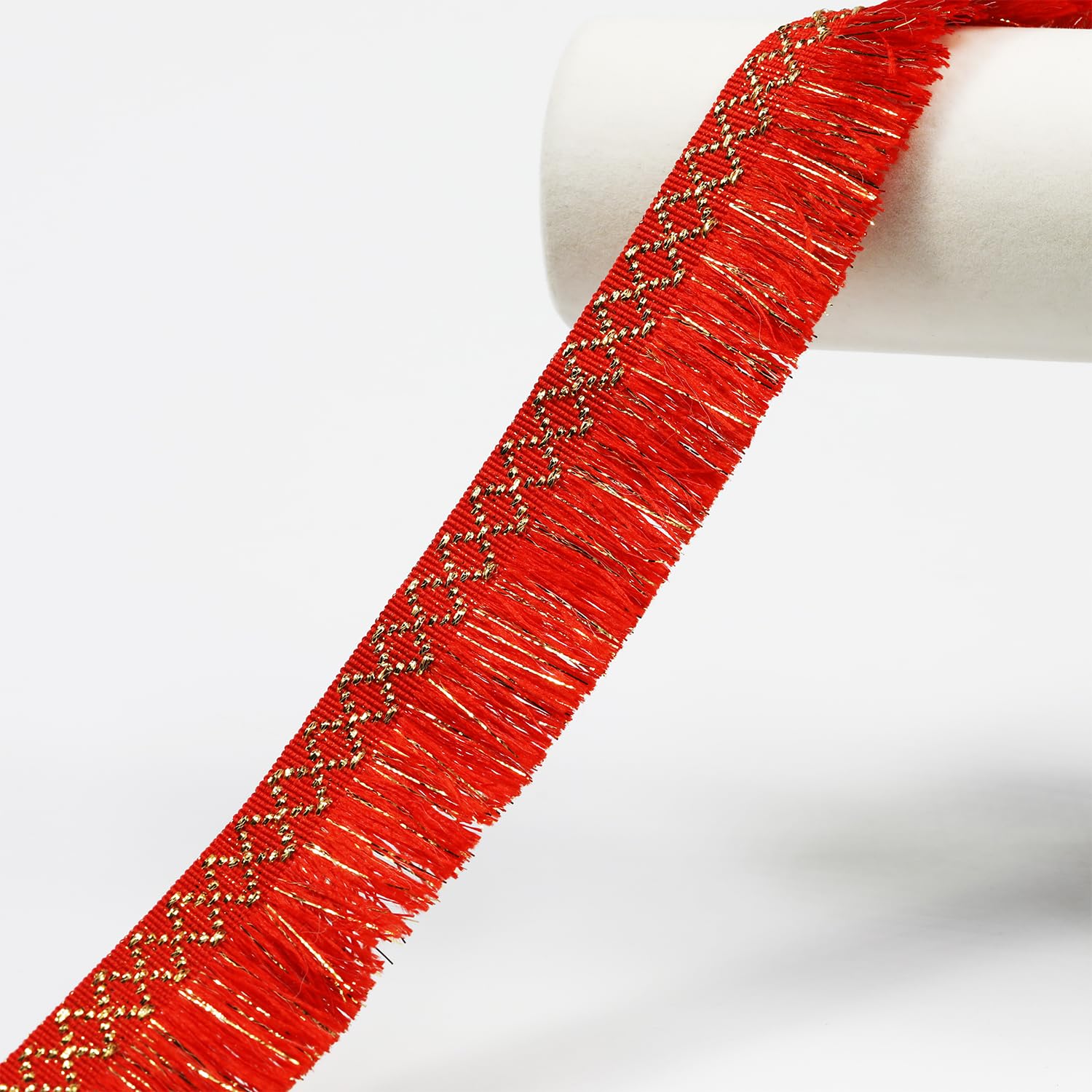 Photo 1 of 11 Yards of 30mm (1.18 Inches) Red/Gold Fringe Tassel Trim. Boho - Style Fringe Trim, Sewing Fringe for Curtains, Carpets, and for Creating Other handicrafts(Red/Gold)