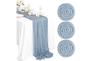 Lykoow 3 Packs Cheesecloth Table Runner Dusty Blue, 10Ft x 35" Grey Blue Rustic Gauze Boho Wedding Table Runner Decoration, Wedding Table Decor Table Cloth for Wedding Party Bridal Shower Table
