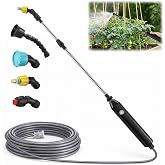 Electric Sprayer Wand, Battery Powered Plant Sprayer with 32.8FT Hose, 2400mAh Portable Garden Water Sprayer, Watering Wand with 4 Nozzles for Lawn, Yard, Weed Killer and Cleaning