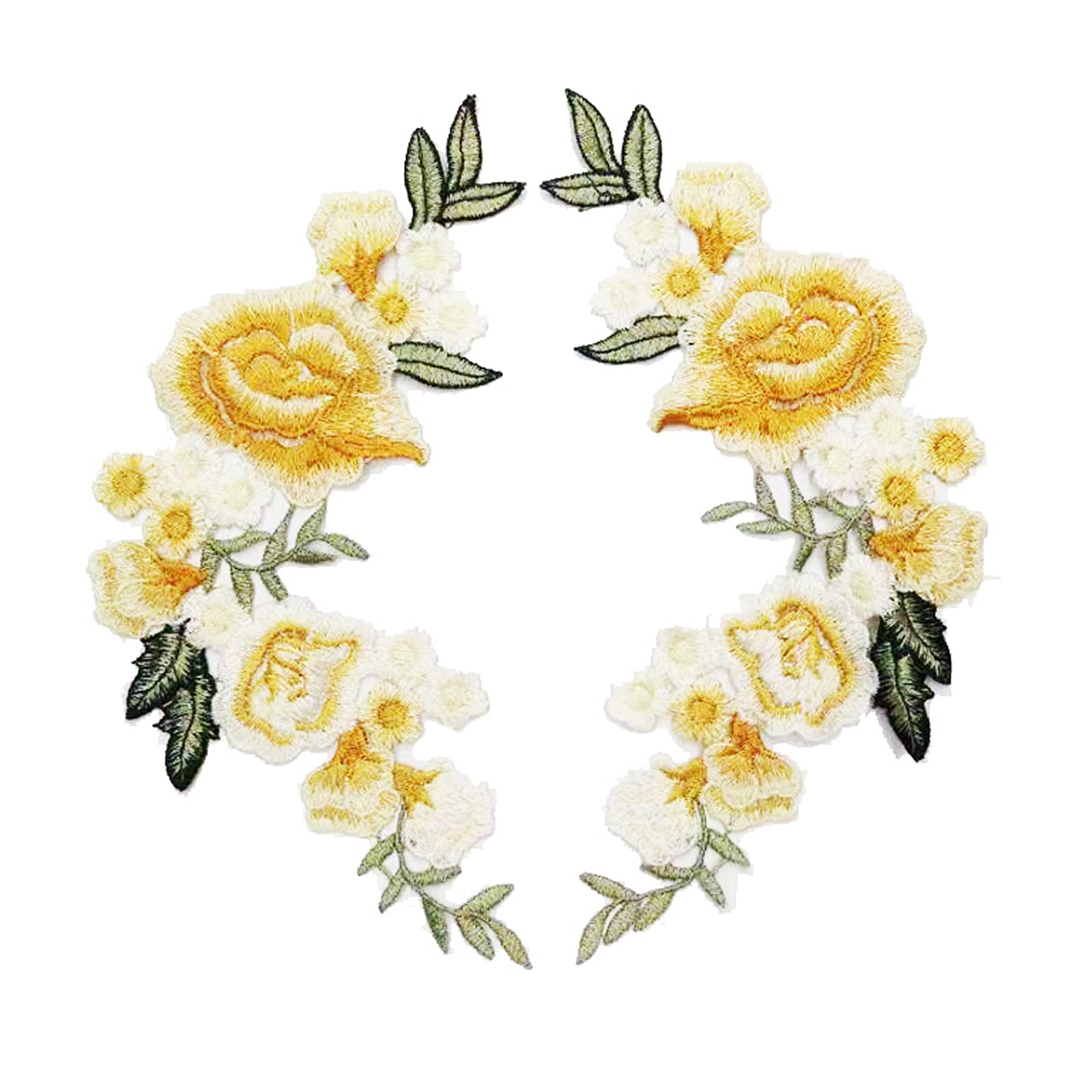 1 Pair Symmetrical Water Soluble Colored Flower Embroidered Patches for Clothing Applique Sewing On Patch DIY Handmade Patchwork Accessories (Yellow)