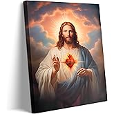 Sacred Heart of Jesus Wall Art Picture Divine Mercy Picture Canvas Wall Decor Christian Religious Christ Jesus Portrait Poster Prints Artwork for Living Room Bedroom Room Office Home Decoration