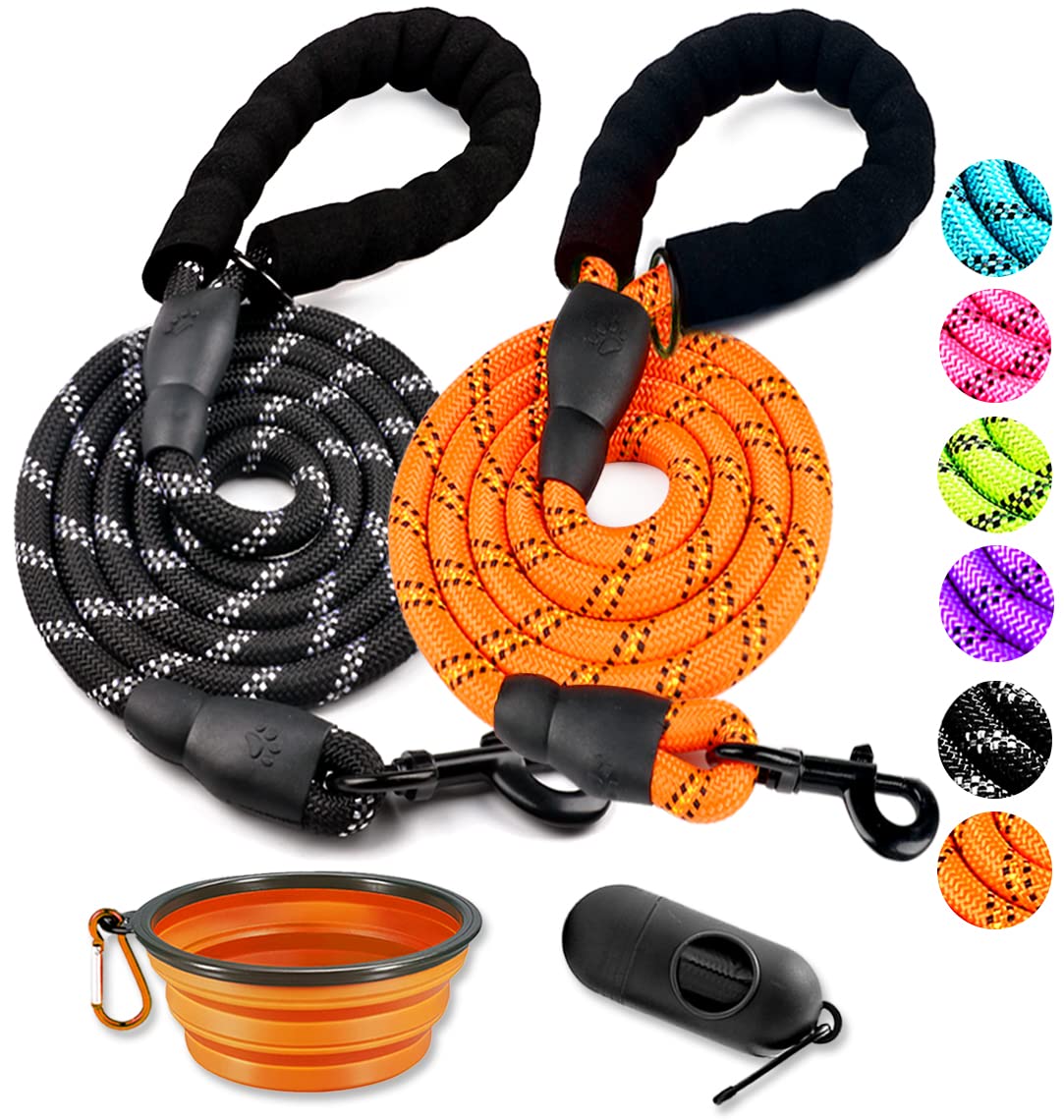 COOYOO 2 Pack Dog Leash 5 FT Heavy Duty - Comfortable Padded Handle - Reflective Dog Leash for Medium Large Dogs with Collapsible Pet Bowl — image 1