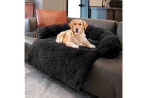 Dekeyoo Waterproof Dog Beds for Couch with Soft Neck Bolster, Universal Pet Furniture Cover, Sofa Bed Cover, Plush Dog Bed and More for Dogs and Cats, Machine Washable Black Medium