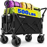 Beau Jardin Folding Push &amp; Pull Beach Wagon 500 lbs Collapsible Foldable Wagons with Push Handle All Terrain Wheels Grocery Utility Camping Skiing Ice Fishing Sports Garden Wagon Cart Black