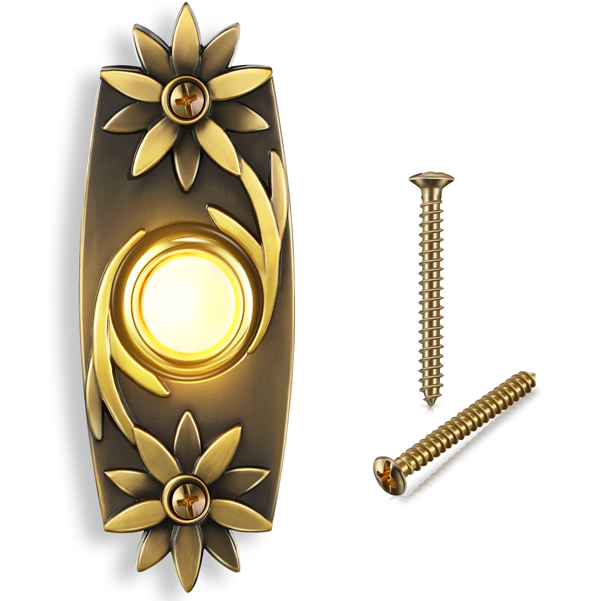 Photo 1 of Dreyoo Lighted Metal Doorbell Push Button, Universal Garage Door Opener Switch with LED Light Compatible with Most Wire Doorbell Chimes, Transformer, Ringers, Property in Copyright (Flower Style)