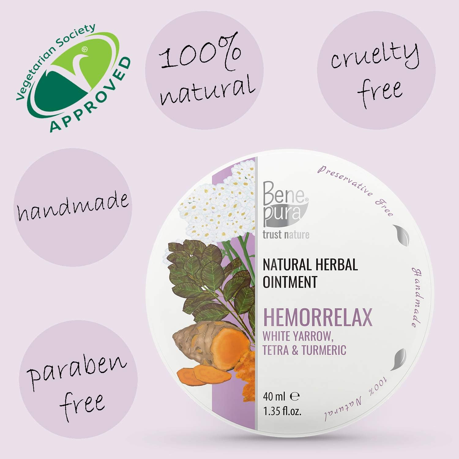 BenePura Hemorrelax Hemorrhoids Ointment, Natural Ointment for Burning Itching and Discomfort with White Yarrow - Image 3