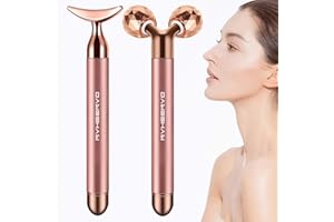 DANGSHAN 2-IN-1 Electric Face Massager Roller 24k Rose Gold Face Roller, 3D Roller and Unique Crescent Shape Facial Roller Massager Kit Arm Eye Nose Massager Skin Care Tools