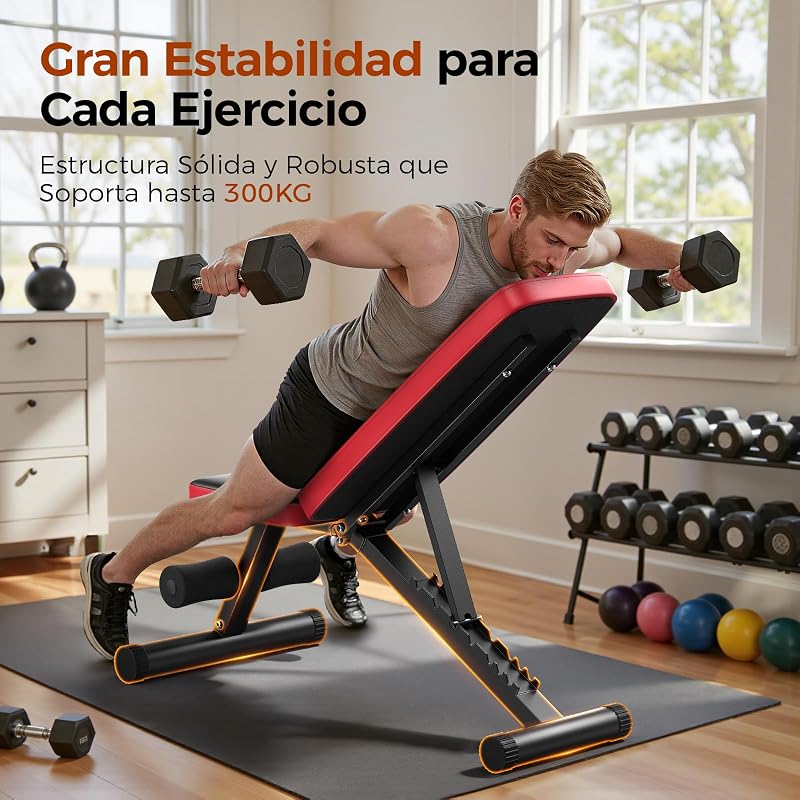 Banco de pesos ajustável para ginásio doméstico, capacidade de carga de 300 kg, banco de treino com 8 posições de encosto para peito, ombros e braços