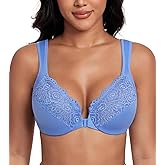 DotVol Women's Plus Size Front Closure U-Back Underwire Wide Strap Everyday Bra