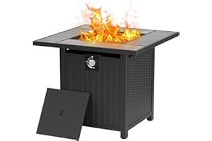 SHINTENCHI Walsunny Propane Fire Pits 30" Outdoor Gas Fire Pit,Square Gas Fire Pit Table with Walnut Ceramic Tile Tabletop,Outdoor Propane Fire Pit Table with Lid and Lava Rock for Garden/Patio,CSA Certified