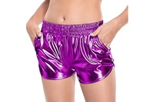 Fenyong Women's Metallic Shorts Shiny Pants with Elastic Waist Hot Rave Dance
