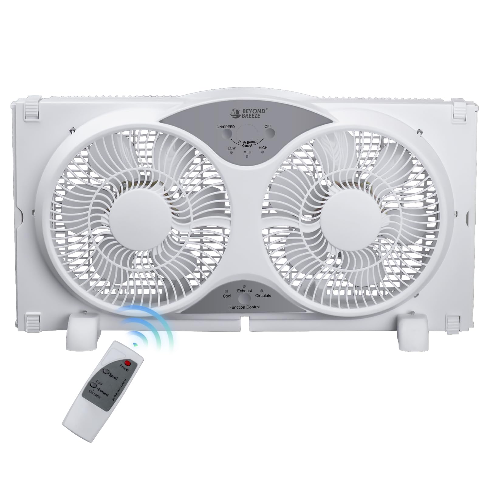 Photo 1 of BEYOND BREEZE Window Fan Reversible Airflow, 9" Dual Window Fan with 3-Speed 3 Modes (Cool, Circulate, Exhaust), Remote Control Twin Window Fan 23.5" to 37" Adjustable Width for Bedroom, Kitchen, Home