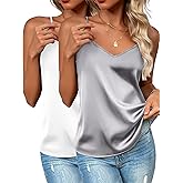 Zeagoo Women's Silk Satin Tank Tops 2026 V Neck Adjustable Spaghetti Strap Sleeveless Camisole Summer Basic Blouse