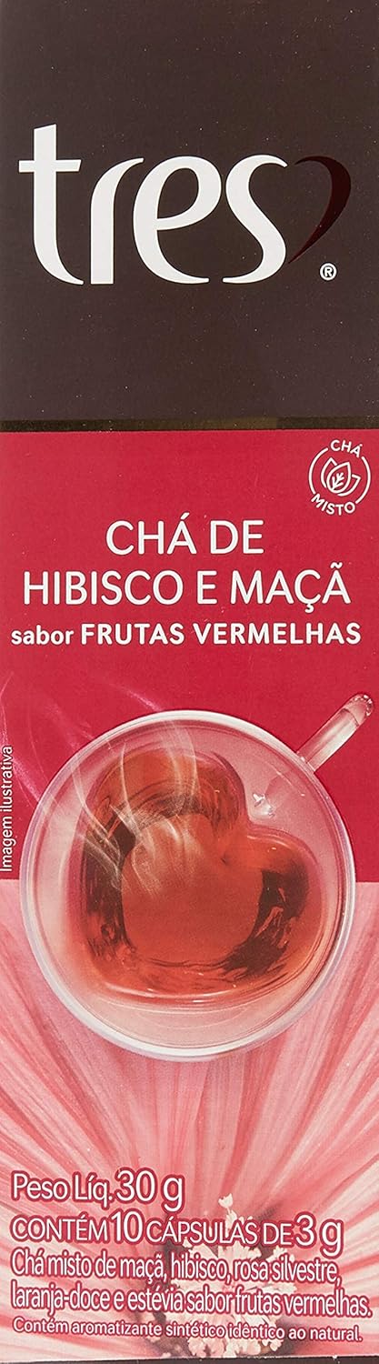 Cápsula de Chá, Hibisco e Maçã, 10 Unidades, Tres, 3 Corações