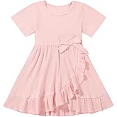Bkixhv Toddler Girls Dress Cute Short Sleeve with Cotton Summer Dresses Casual Infant Beach Casual Sundress 3-8 Years