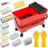SiliFine 12 Pack 6 Gallon Grout Cleaning System Set Grouting Bucket with 2 Spiral Rollers,2 Rubber Float, 2 Grout Sponges, 4 Diamond Hand Pads, Tile Trowel Tiling Tools for Ceramic Work