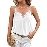 Ekouaer Women's Satin Camisole Lace Silk Satin Pajama Tank Tops V Neck Soft Spaghetti Strap Loose Sleepwear
