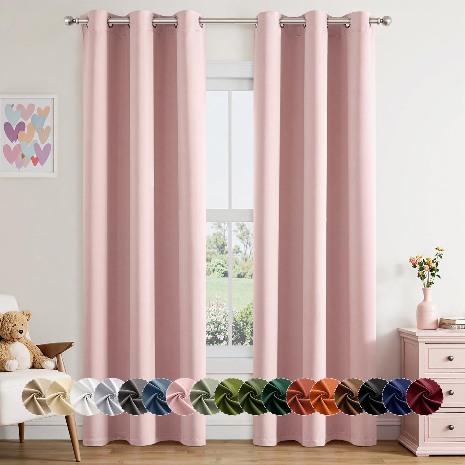 Photo 1 of MIULEE Baby Pink Blackout Curtains for Girls Bedroom 84 Inches Long 2 Panels, Thermal Insulated Room Darkening Drapes for Nursery Living Room, Solid Grommet Top Noise Reducing Curtains W40 x L84 Inch