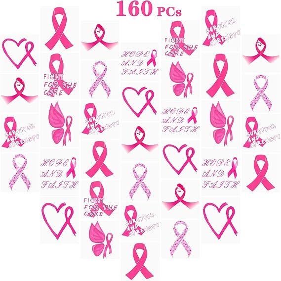 160 Pcs Pink Ribbon Tattoos Breast Cancer Awareness Temporary Tattoos Amazon Ca Beauty