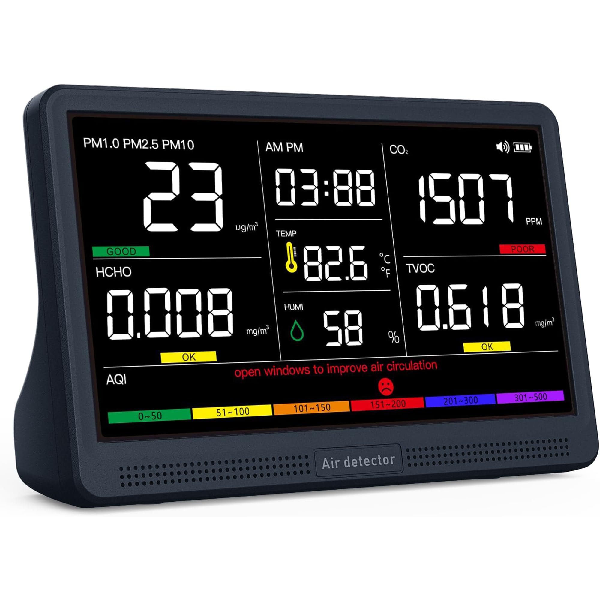 Photo 1 of Professional Indoor Air Quality Monitor with 7X AQI Beep Alarms,16 in 1 Portable Real-Time Detector for PM2.5 | PM10 | CO2 | TVOC | HCHO | Temp | Hum for Home Cars Plants Pets