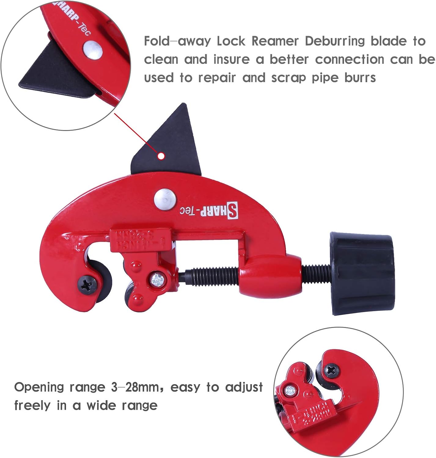 Sharp-tec 3-28mm Pipe Cutter, Adjustable Tube Cutter with Aluminum Alloy Body - Image 3