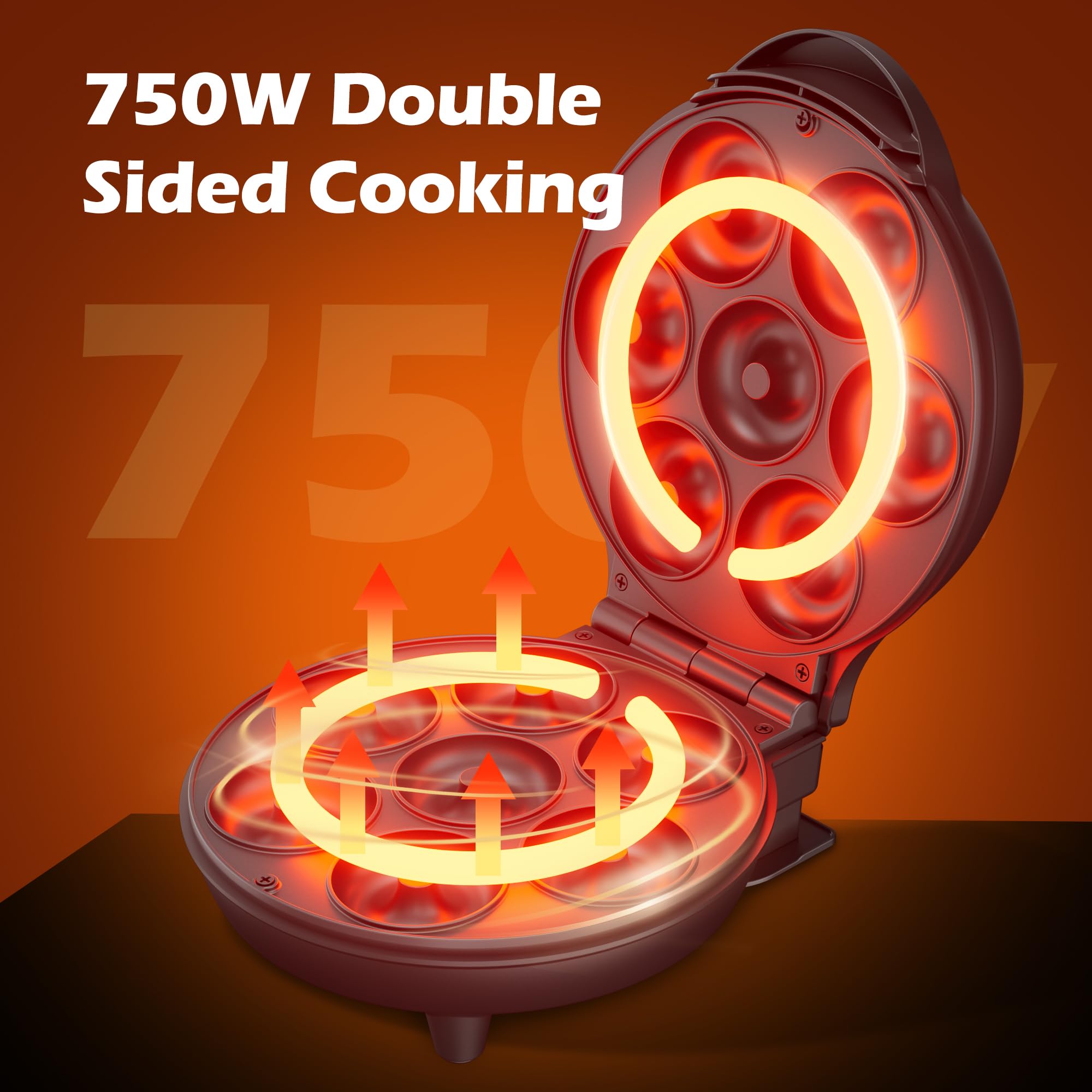 Mini Donut Waffle Cake Maker, 7 Slots Home Baking Machine, Great for Breakfast, Snacks, Desserts and More