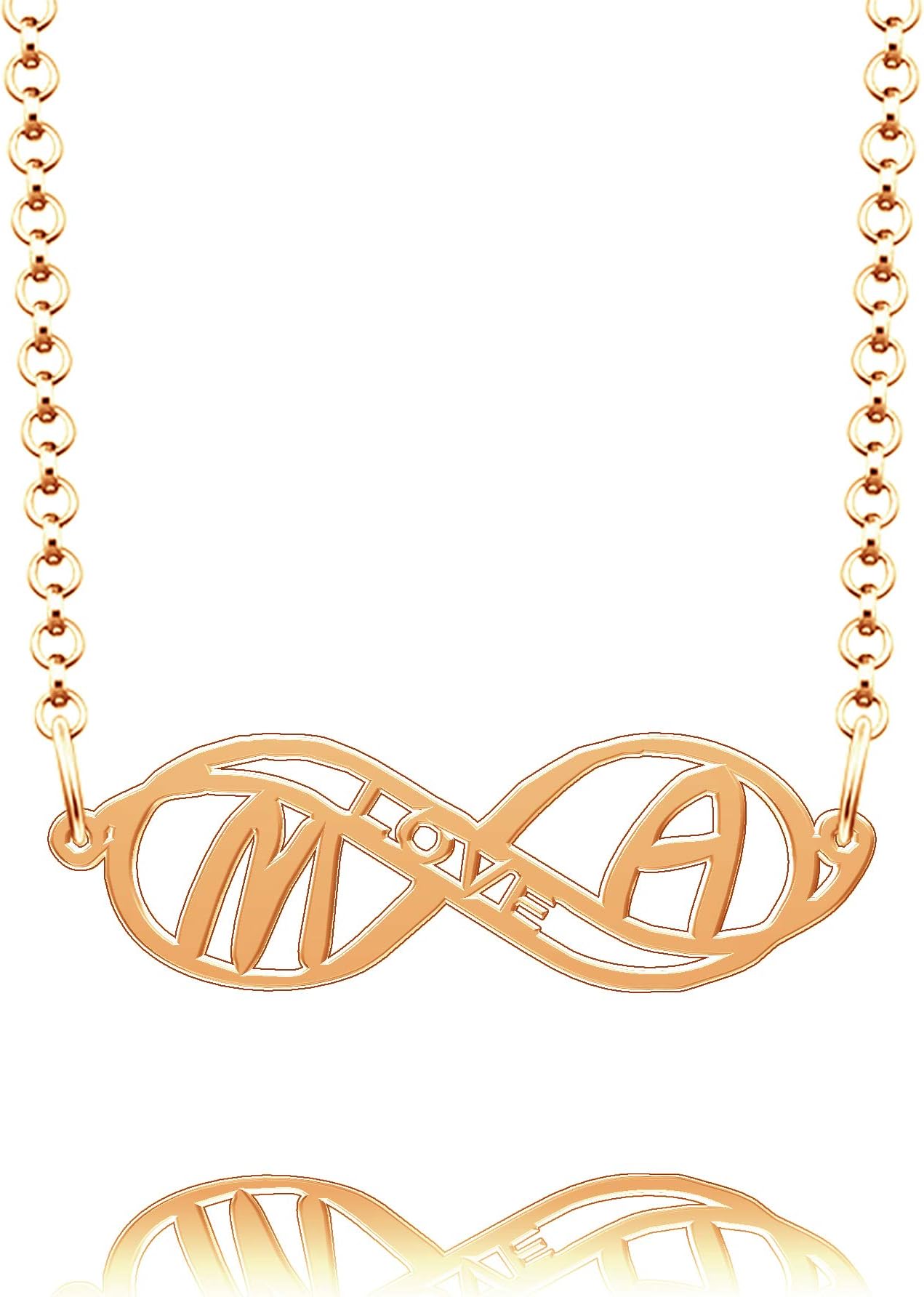 Sterling Silver Infinity Love Heart Initial Monogram Personalized Custom Made Name Necklace of Best Gift