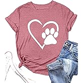 Paw Love Shirt Dog Lover Shirts for Women Paw Print Heart Tee Shirt Cute Dog Mom Short Sleeve Tee Tops
