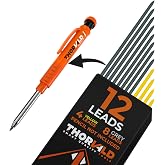 THORVALD 12 Leads for Carpenter Pencils - Incl. 8 Grey + 4 Yellow - Strong 2.8 mm Leads for Mechanical Pencils/Wood - Metal - Concrete - Tile - Pencil not included