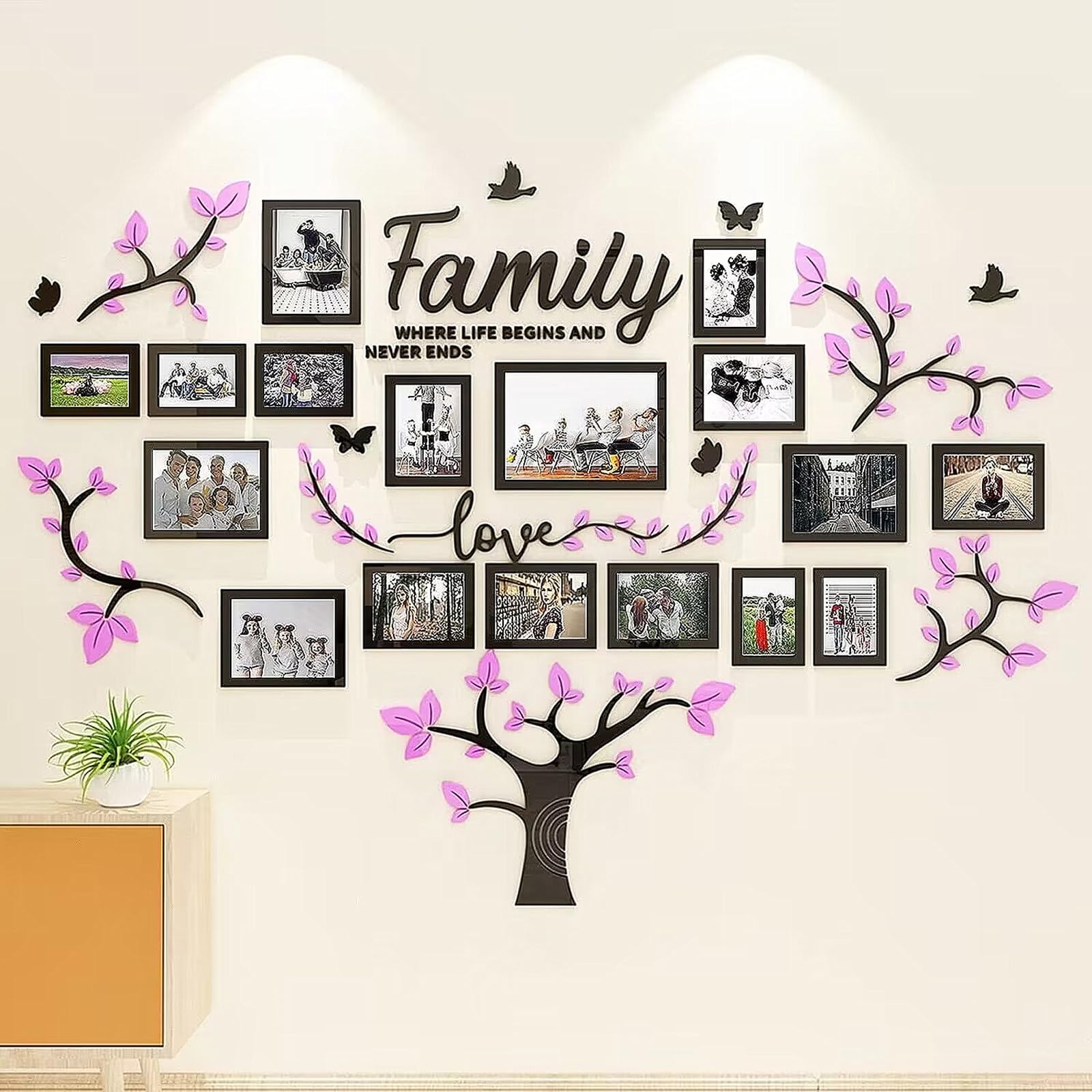 Family Tree Photo Frame Stickers for Wall DIY 3D Tree Wall Stickers Living Room Tree Wall Sticker Tree of Life Wall Art for Living Room Wall Decorations for Bedrooms (207x146cm, Purple)