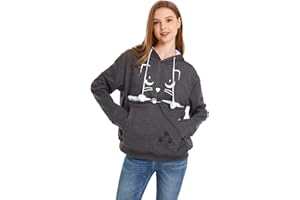 ALYC Unisex Hoodies Pet Holder Cat Dog Large Pouch Carriers Pullover with Cat Printing Sweatshirt