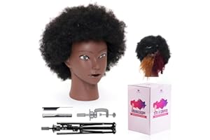 NEVERLAND BEAUTY & HEALTH 100% African Mannequin Head Human Hair,4C Afro Curly Cosmetology Manican Manikin Doll Head with 47“ Mannequin Head Stand,Table Calmp,Braiding Set for Display Practice Braiding Styling Training