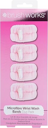 Brushworks Microfibre Wrist Wash Bands Duo Pink 2 Pairs Face Washing Absorbent view 1