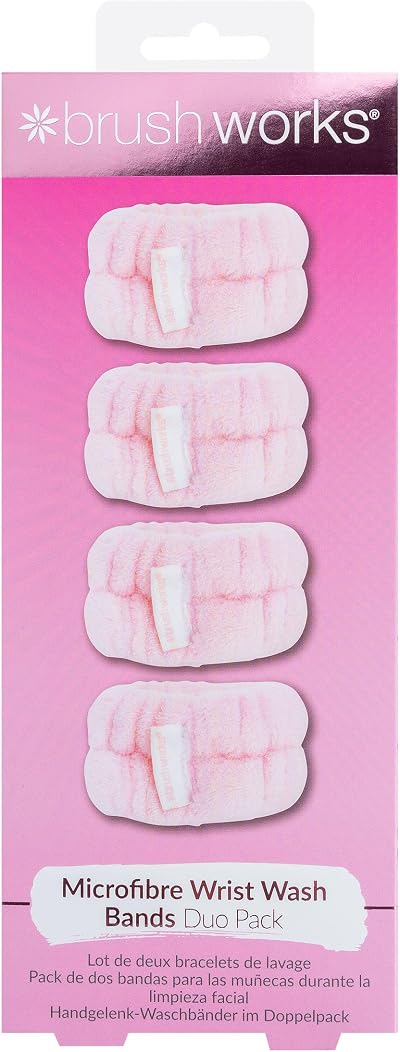 Brushworks Microfibre Wrist Wash Bands Duo Pink 2 Pairs Face Washing Absorbent