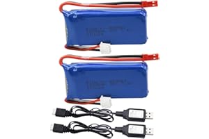 Blomiky 2 Pack 7.4V 1200mAH Lipo Battery Pack with JST Plug and Charger Replacement for UDIRC UD1601 UD1602 Pro Fisca Cheewing 1/16 Scale 20MPH 30KM/H RC Truck / X6 Battery and USB 2