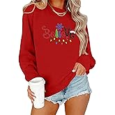Zylkor Christmas Believe Sweatshirt for Womens：Merry Christmas Sweater Xmas Embroidered Casual Pullover Long Sleeve Tops