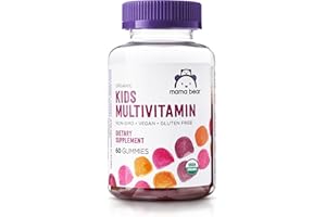 Amazon Brand - Mama Bear Organic Kids Multivitamin, 60 Gummies, 1 Month Supply (Packaging May Vary), Berry, Cherry & Orange