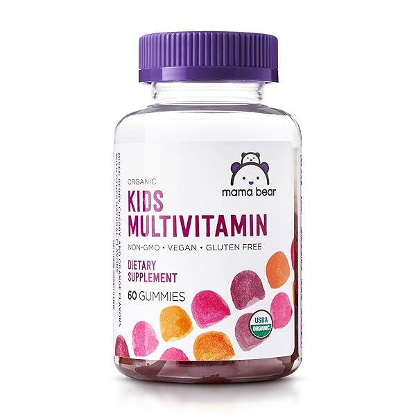 AMAZON BRAND – MAMA BEAR ORGANIC KIDS MULTIVITAMIN GUMMIES, BERRY, CHERRY & ORANGE, 60 COUNT, 1 MONTH SUPPLY (PACKAGING MAY VARY)