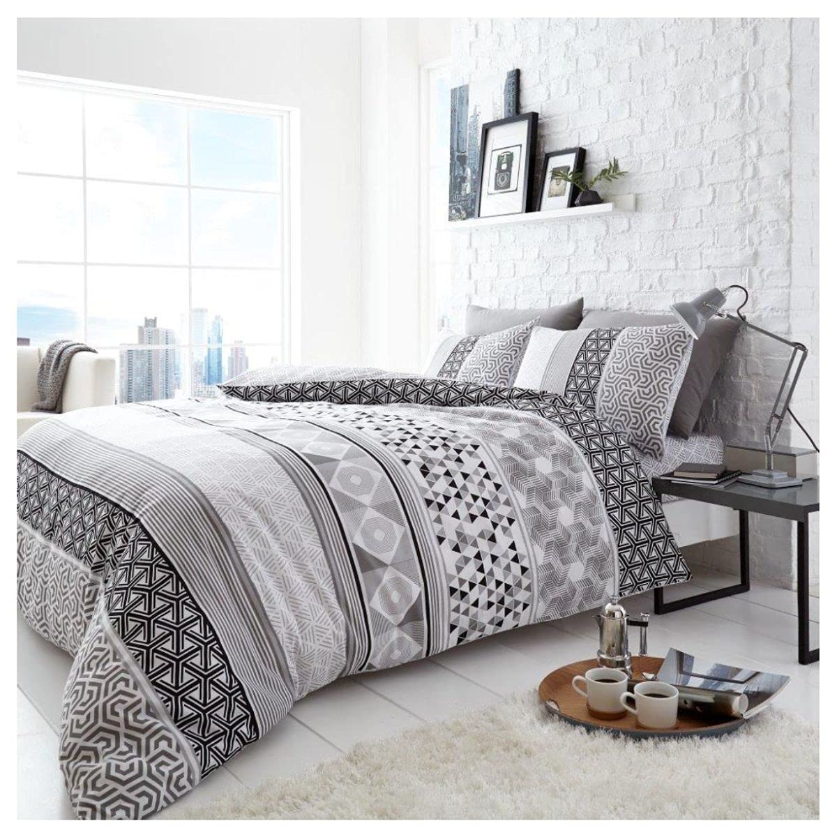 GC GAVENO CAVAILIA Gaveno Cavailia Luxurious Bed Set with Duvet Cover and Pillow Cases, Polyester-Cotton, Double, Helsby Mono — image 1