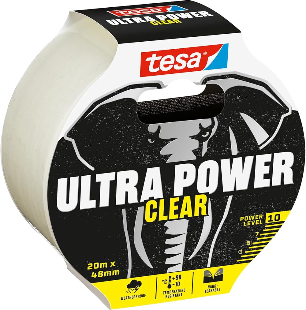 tesa Ultra Power Clear Super Duct Tape 20m x 48mm Transparent Weather Resistant