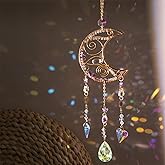 TUOKING Crystal Moon Suncatchers for Window Hanging Natural Healing Stones Wind Chimes Sun Catcher Rainbow Maker Good Luck Gifts Decor for Home Garden