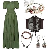 HSDOU 5 Pcs Renaissance Medieval Costume Dress Women Fairy Dress Peasant Cottagecore Dress 1700s Victorian Fairy Costume