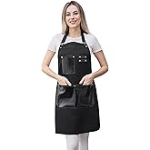 CapeshionPro Barista Waitress Chef Cooking Aprons Waterproof Canvas Hair Stylists Apron with 3 Pockets for Women