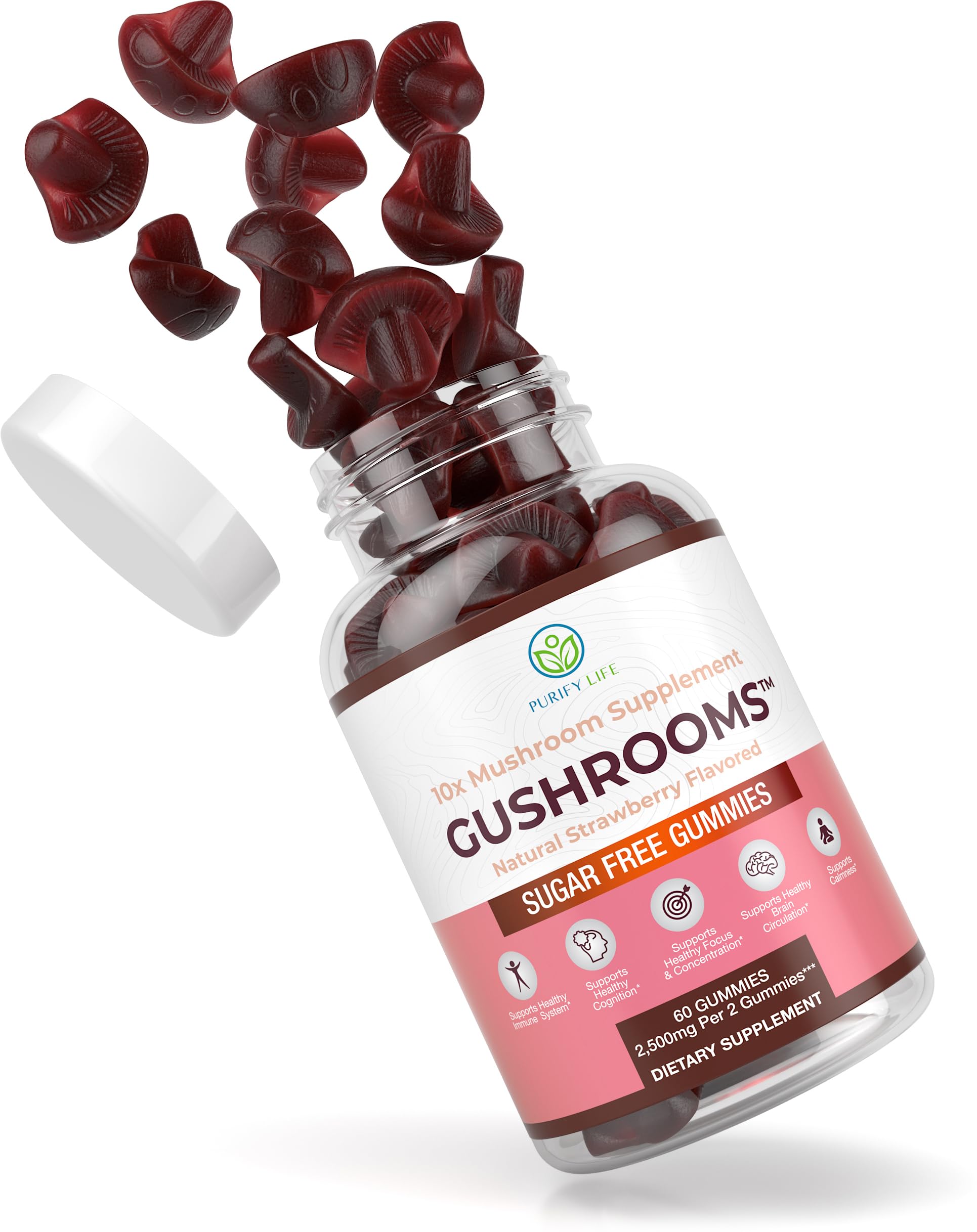 Sugar-Free Mushroom Complex Gummies - Potent 10x Mushroom Supplement with Lions Mane, Chaga, Reishi, Cordyceps Natural Stress Support, Calm Gummies, Nootropic Supplement, No Sugar or Pills
